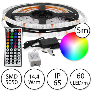 HomePRO JSY-1250 Sada-5m RGB LED pásik vodeodolný 60 SMD5050/m, 14.4W/m, IP65 + zdroj + RGB ovládač